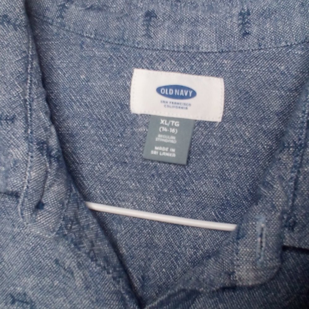 Old Navy Button Up Shirt XL 14 16 Short Sleeve Arrows Blue - Picture 5 of 13